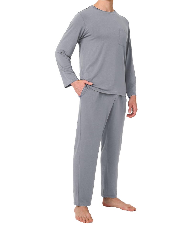 BAMBOO COOL Mens Pajama Set Bamboo Viscose Soft Pijamas Sets for Men Long Sleeve Full Length Pants Pjs Sleepwear with Pockets Grey - Image 1