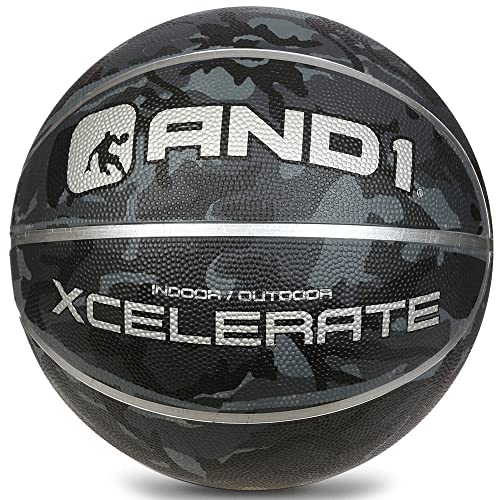 AND1 Xcelerate Rubber Basketball: Game Ready, Regulation Size 7 (29.5”) Streetball, Made for Indoor/Outdoor Basketball Games- Black Camo - Image 1
