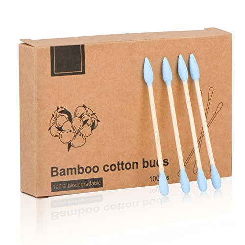 Yoseng Natural Bamboo Cotton Swabs, Eco-Friendly & Biodegradable â€“ Comfortable and Soft,Plastic Free Double Ear Sticks for Ears Cleaning and Makeup,Dirt Removal,crafts,painting (Blue-1 Pack of 100) - Image 1