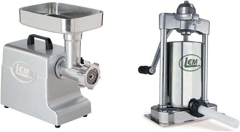 LEM Products 1158 Mighty Bite Electric Meat Grinder Aluminum  Products 1606 5Pound Stainless Steel Vertical Sausage Stuffer silver - Image 1