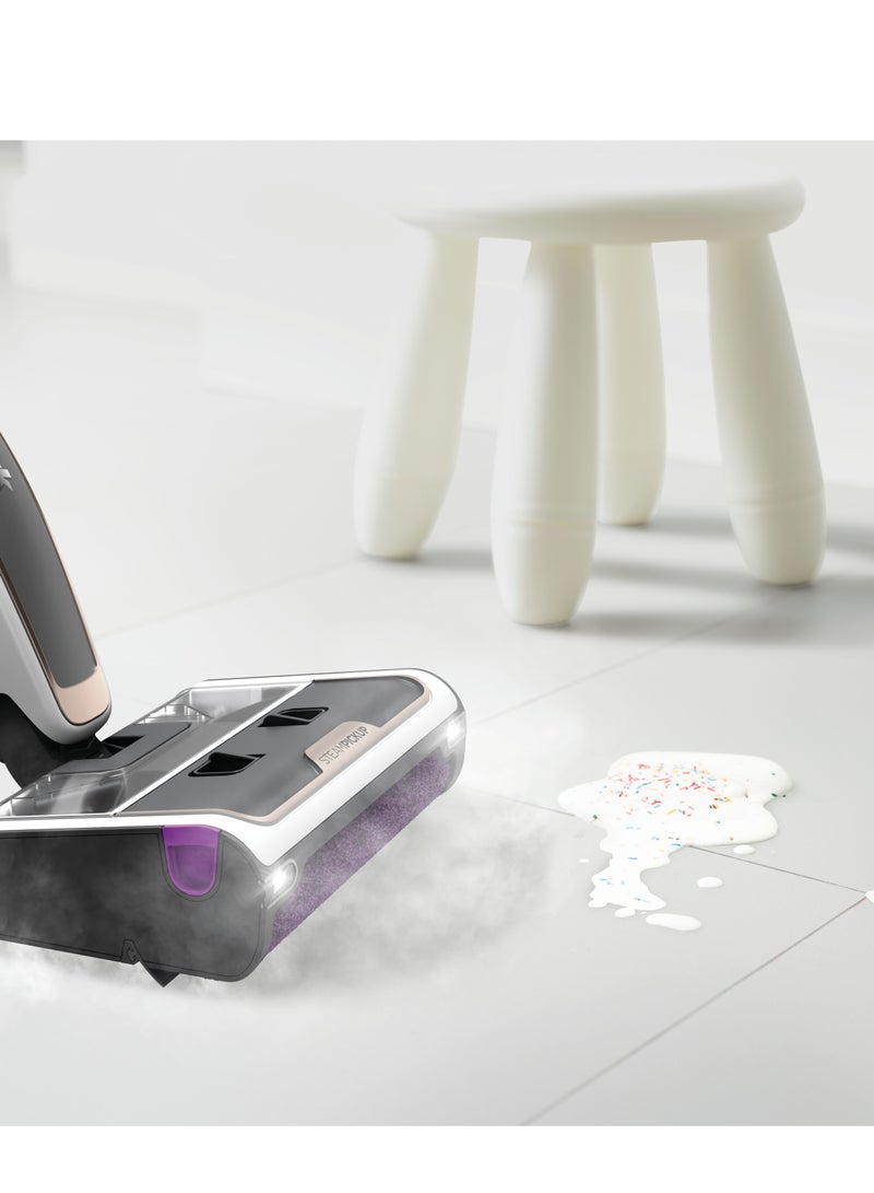 شارك ممسحة بخار 3 في 1 من ستيم بيك أب للأرضيات الصلبة، خالية من المواد الكيميائية، تنظف وتفصل الأوساخ الرطبة والجافة، سعة 420 مل، تشمل فرشاة إضافية، محطة تخزين وحامل فرشاة. - Image 4