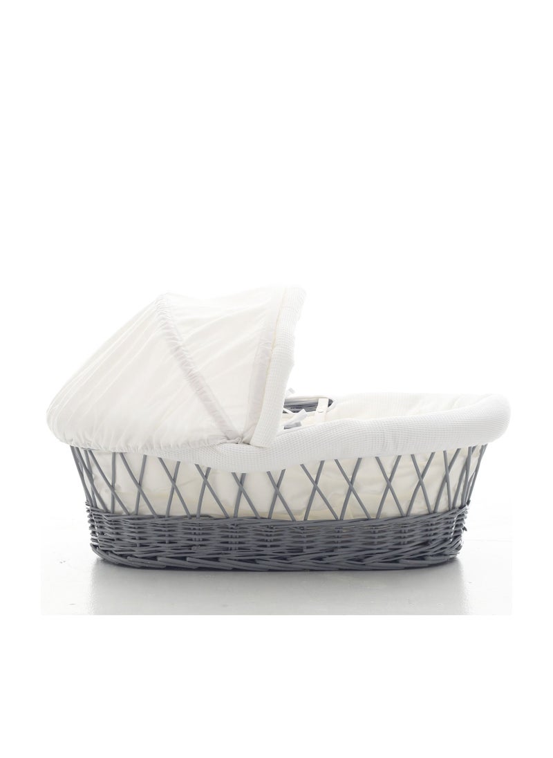 TEKNUM Infant Wicker Moses Basket With White Waffle Beddings - Wooden Grey  - Image 1