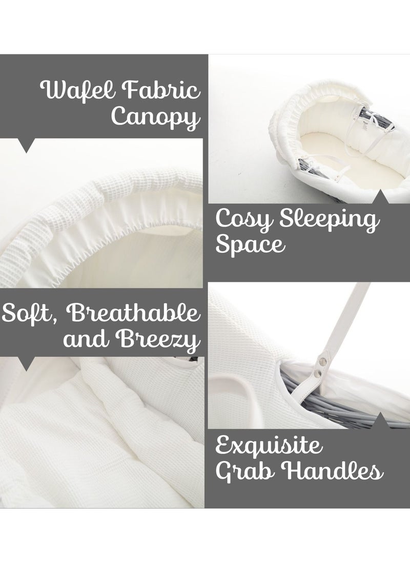 TEKNUM Infant Wicker Moses Basket With White Waffle Beddings - Wooden Grey  - Image 2