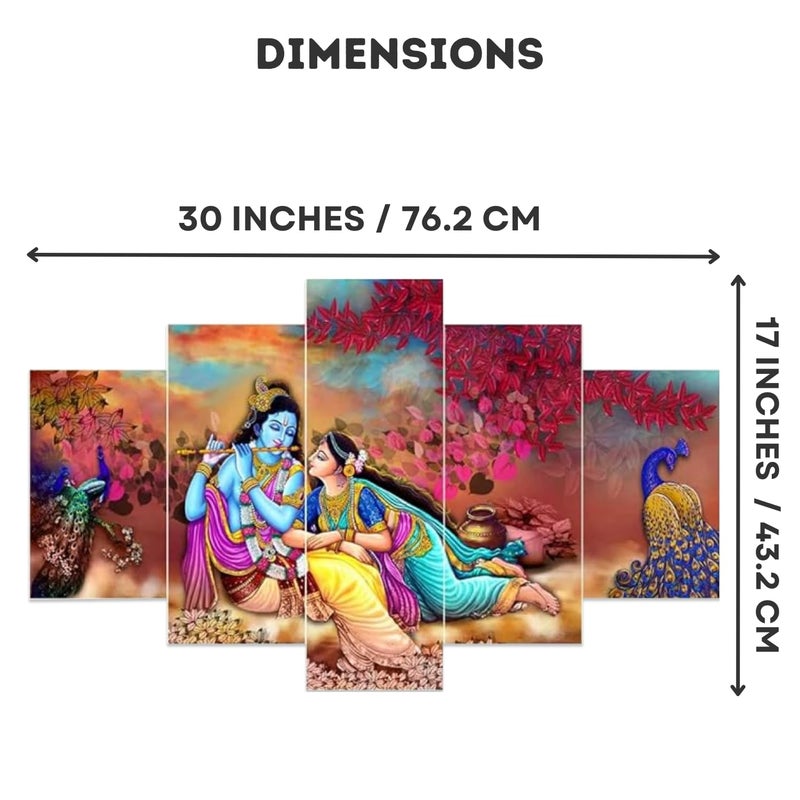 Masstone Radha Krishna Wall Painting Set of 5 30x17 Inch Radha Krishna Painting With Frame Wall Decoration for Living Room Bedroom Dining Room Kitchen Bathroom Home Office - Image 2