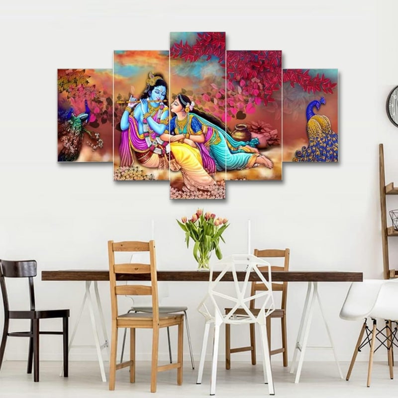 Masstone Radha Krishna Wall Painting Set of 5 30x17 Inch Radha Krishna Painting With Frame Wall Decoration for Living Room Bedroom Dining Room Kitchen Bathroom Home Office - Image 5