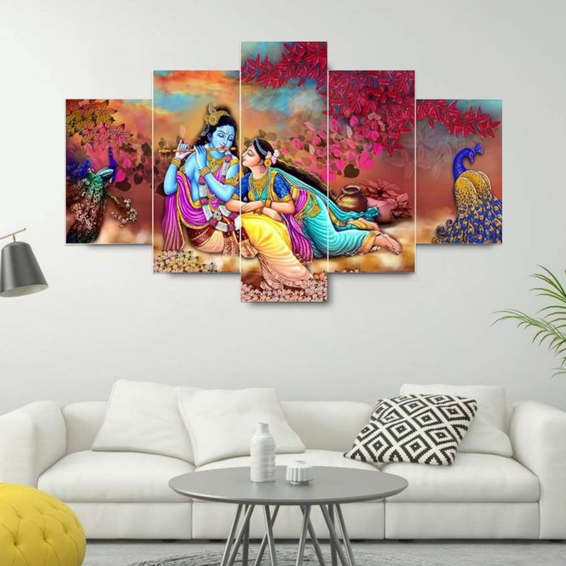 Masstone Radha Krishna Wall Painting Set of 5 30x17 Inch Radha Krishna Painting With Frame Wall Decoration for Living Room Bedroom Dining Room Kitchen Bathroom Home Office - Image 4