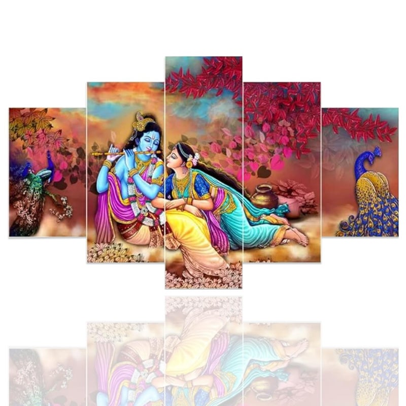 Masstone Radha Krishna Wall Painting Set of 5 30x17 Inch Radha Krishna Painting With Frame Wall Decoration for Living Room Bedroom Dining Room Kitchen Bathroom Home Office - Image 1