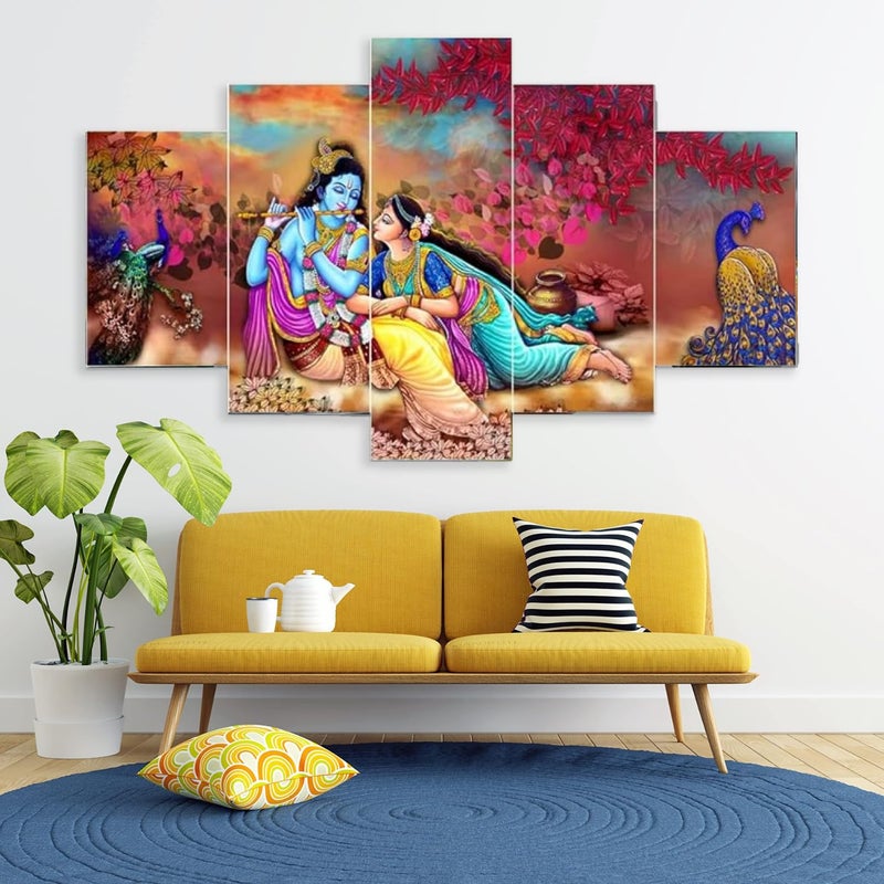 Masstone Radha Krishna Wall Painting Set of 5 30x17 Inch Radha Krishna Painting With Frame Wall Decoration for Living Room Bedroom Dining Room Kitchen Bathroom Home Office - Image 3