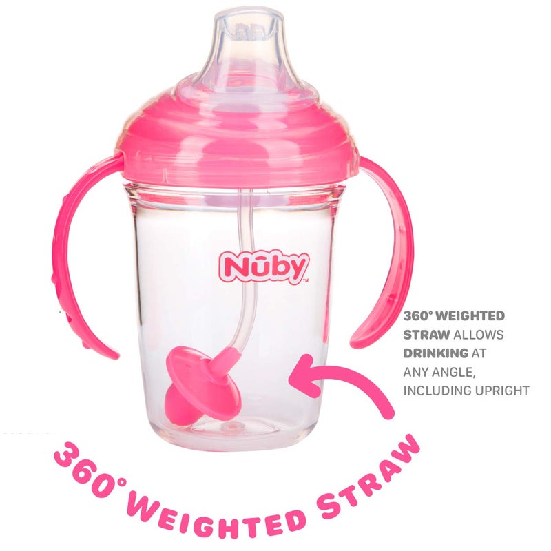 Nuby 360 Grip N' Sip 8oz Tritan Cup, Weighted Straw with Hygienic Cover, Pink - Image 3