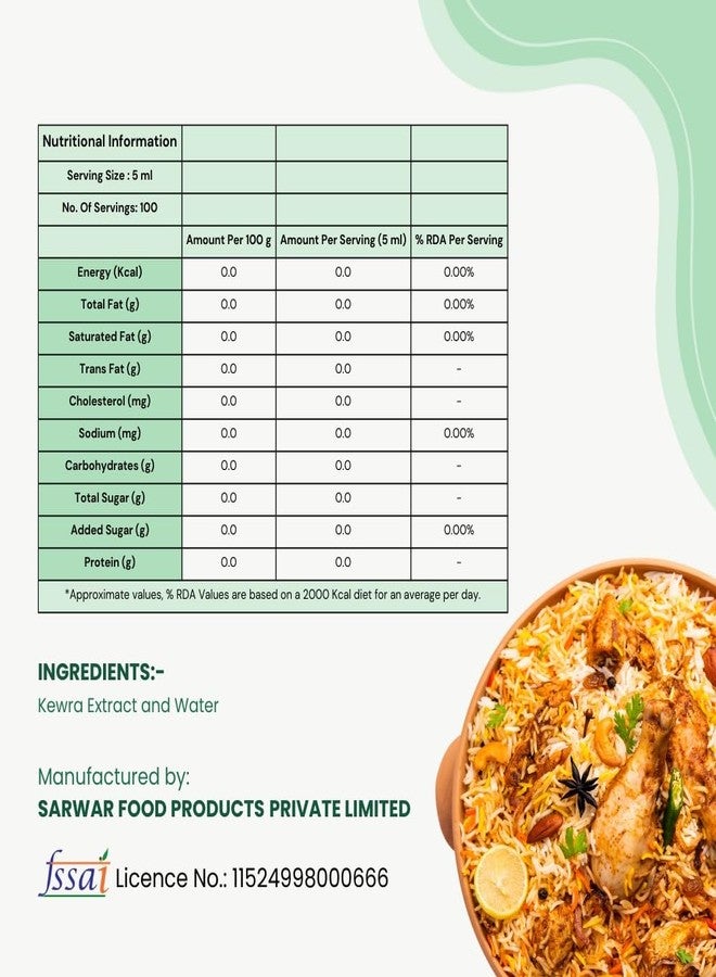 Sarwar Kewra Water (500ml) Pack of 2 | 500ml each| Water for cooking, biryani, rice dishes, desserts| for Fragrance| Mughlai cuisine flavoring| Desi cooking essence| Natural food flavoring| Organic| Non-alcoholic food essence| Aromatic food water - Image 5