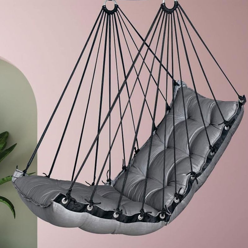 JULJULIA أرجوحة قطنية للشرفة - جولا مميزة للبالغين للمنزل، جولا آمنة للأطفال، كرسي معلق للشرفة الداخلية، تصميم متين ومريح، سهولة التركيب والصيانة - رمادي منخفض من Jj - Image 1