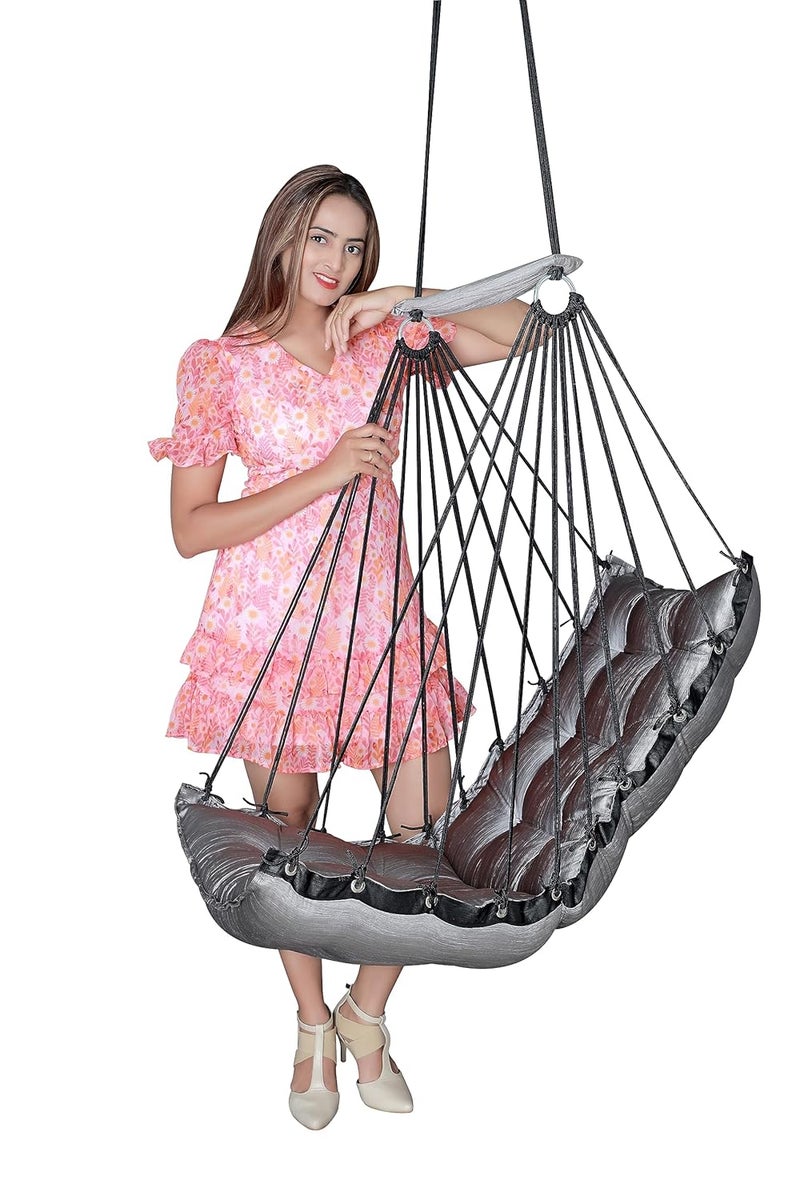 JULJULIA أرجوحة قطنية للشرفة - جولا مميزة للبالغين للمنزل، جولا آمنة للأطفال، كرسي معلق للشرفة الداخلية، تصميم متين ومريح، سهولة التركيب والصيانة - رمادي منخفض من Jj - Image 5