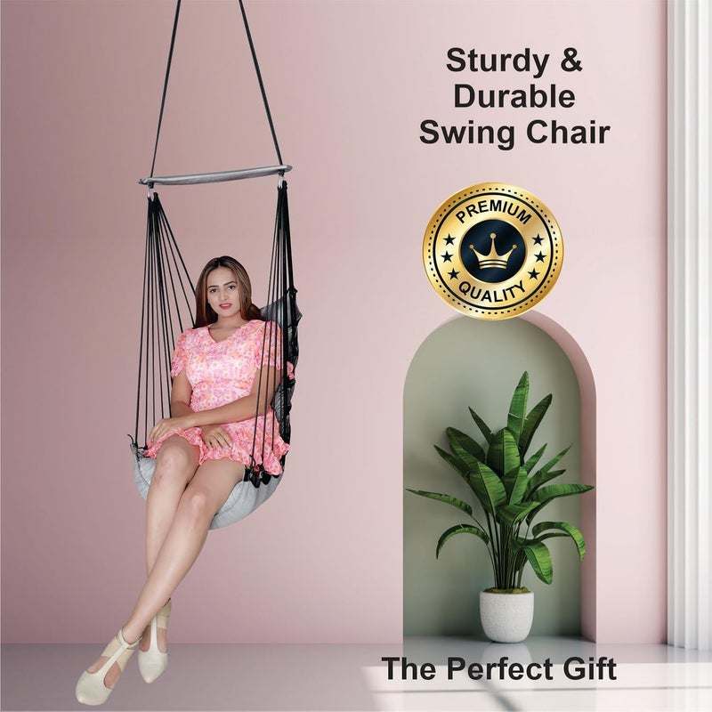 JULJULIA أرجوحة قطنية للشرفة - جولا مميزة للبالغين للمنزل، جولا آمنة للأطفال، كرسي معلق للشرفة الداخلية، تصميم متين ومريح، سهولة التركيب والصيانة - رمادي منخفض من Jj - Image 4