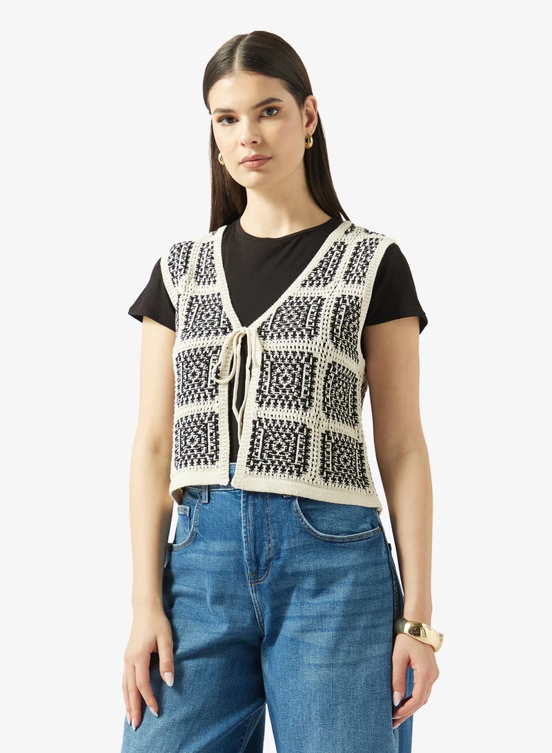 اونلي String Crochet Open Front Cardigan