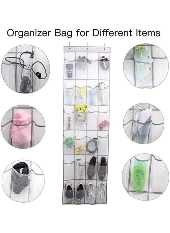 Generic Over the Door Storage Organizer, 24 Mesh Pockets Large Hanging Shoe Rack for Dorm Bedroom Dorm Room with 3 Hooks Over the Door Shoe Storage Rack (White)  - Image 4