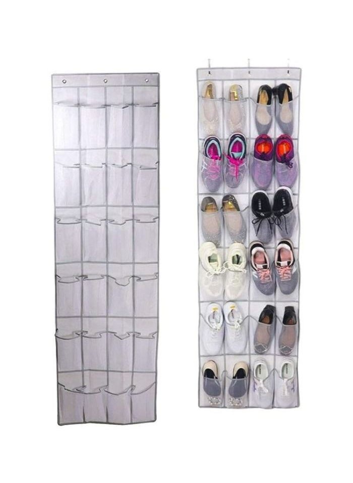 Generic Over the Door Storage Organizer, 24 Mesh Pockets Large Hanging Shoe Rack for Dorm Bedroom Dorm Room with 3 Hooks Over the Door Shoe Storage Rack (White)  - Image 1