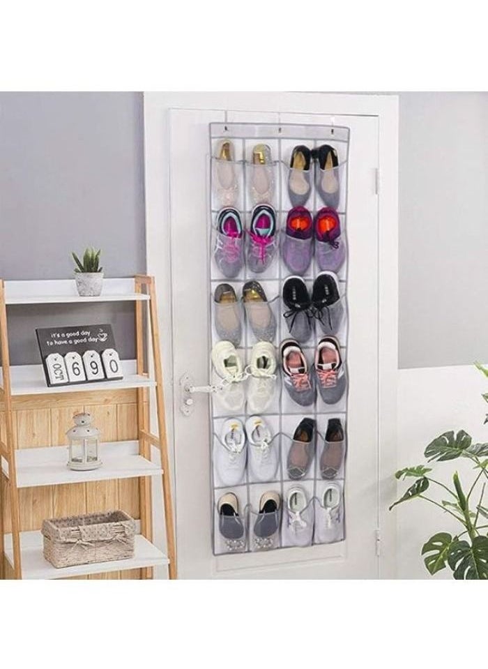 Generic Over the Door Storage Organizer, 24 Mesh Pockets Large Hanging Shoe Rack for Dorm Bedroom Dorm Room with 3 Hooks Over the Door Shoe Storage Rack (White)  - Image 5