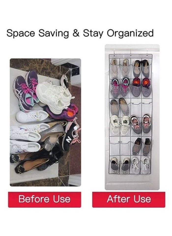 Generic Over the Door Storage Organizer, 24 Mesh Pockets Large Hanging Shoe Rack for Dorm Bedroom Dorm Room with 3 Hooks Over the Door Shoe Storage Rack (White)  - Image 2