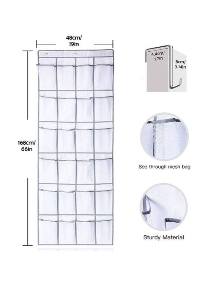 Generic Over the Door Storage Organizer, 24 Mesh Pockets Large Hanging Shoe Rack for Dorm Bedroom Dorm Room with 3 Hooks Over the Door Shoe Storage Rack (White)  - Image 3