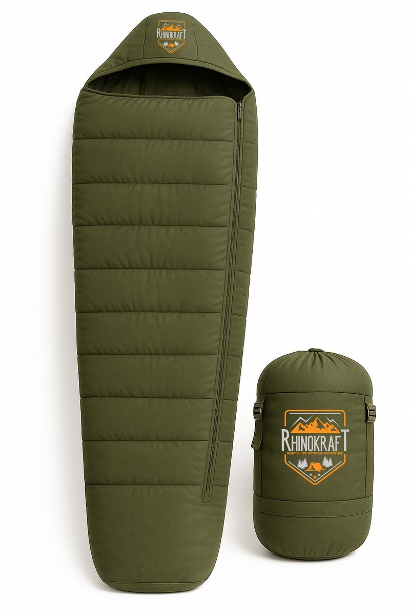 RhinoKraft Phantom Mummy Sleeping Bag | Detachable Suede-Lined Interior | Rugged TPU Shell for Extreme Durability | Fits Up to 7ft Tall | 2.9 kg Dark Olive Army-Grade Gear for Camping & Trekking - Image 1