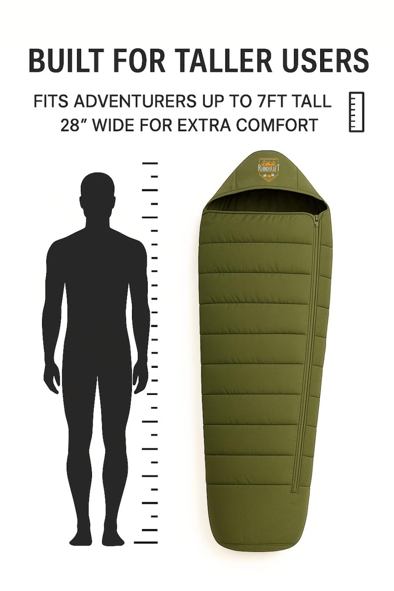 RhinoKraft Phantom Mummy Sleeping Bag | Detachable Suede-Lined Interior | Rugged TPU Shell for Extreme Durability | Fits Up to 7ft Tall | 2.9 kg Dark Olive Army-Grade Gear for Camping & Trekking - Image 4