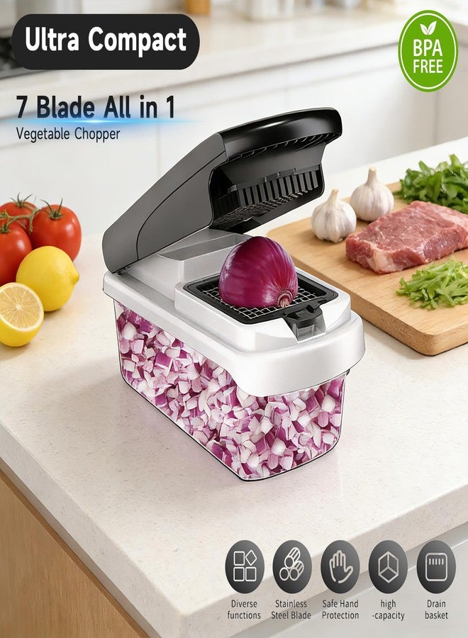 Aonhom Vegetable Chopper Mandoline Slicer, 15 in 1 Food Veggie Chopper for Onion, Veggie, Cheese Grater, Vegetables Cutter With Large Container, Kitchen Gadgets (White) - Image 2