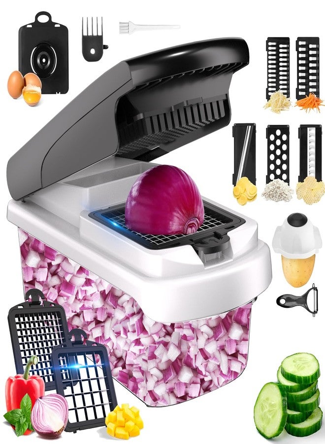 Aonhom Vegetable Chopper Mandoline Slicer, 15 in 1 Food Veggie Chopper for Onion, Veggie, Cheese Grater, Vegetables Cutter With Large Container, Kitchen Gadgets (White) - Image 1