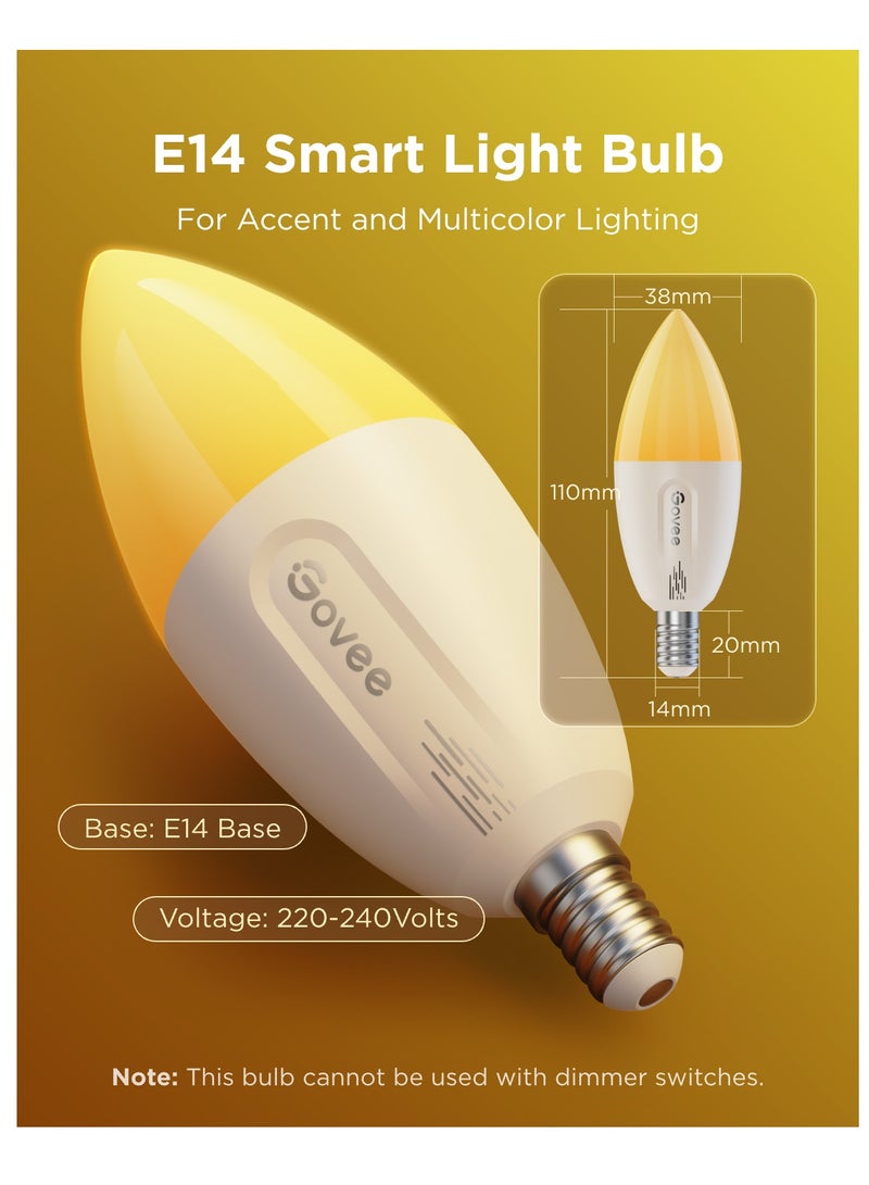 جوفي مصباح LED ذكي E14 قابل للتعتيم 450 لومن بتقنية RGBWW مع 16 مليون لون و54 مشهد، إضاءة منزلية متعددة الألوان للاستخدام اليومي والتركيب الذاتي - Image 3