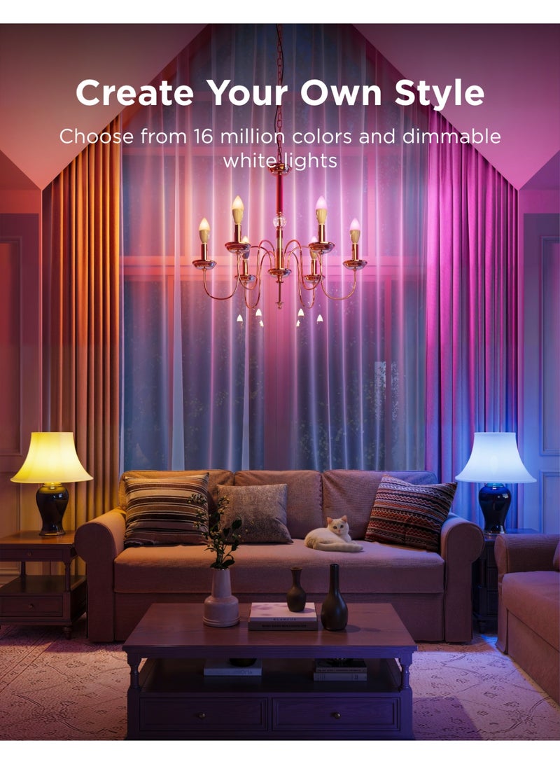 جوفي مصباح LED ذكي E14 قابل للتعتيم 450 لومن بتقنية RGBWW مع 16 مليون لون و54 مشهد، إضاءة منزلية متعددة الألوان للاستخدام اليومي والتركيب الذاتي - Image 4