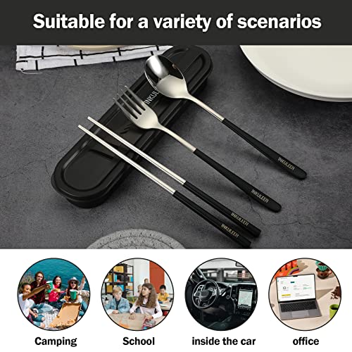 inkuleer Travel cutlery set, 18/8 stainless steel cutlery, Reusable utensils set with case, Portable Silverware Lunch Box for Camping and Office (Black/knife set) - Image 5