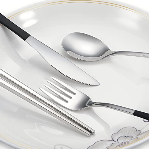 inkuleer Travel cutlery set, 18/8 stainless steel cutlery, Reusable utensils set with case, Portable Silverware Lunch Box for Camping and Office (Black/knife set) - Image 4