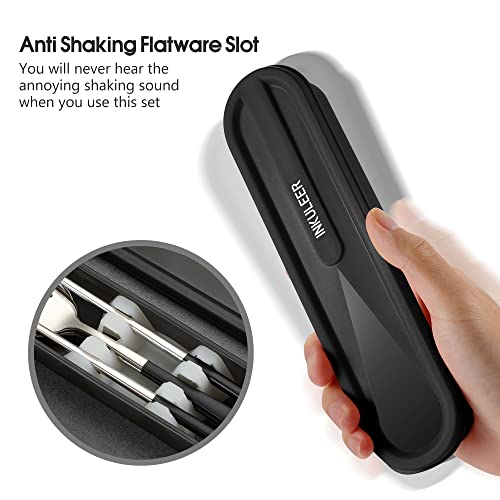inkuleer Travel cutlery set, 18/8 stainless steel cutlery, Reusable utensils set with case, Portable Silverware Lunch Box for Camping and Office (Black/knife set) - Image 2