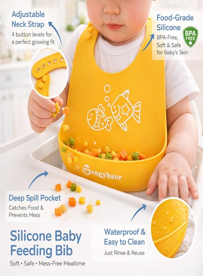 AEREX Silicone Baby Feeding Bib with Food Catcher Pocket | Waterproof & Adjustable Toddler Bib | Soft BPA-Free Washable Weaning Bib for Babies 6 Months to 4 Years (Yellow) - Image 3