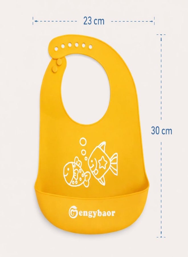 AEREX Silicone Baby Feeding Bib with Food Catcher Pocket | Waterproof & Adjustable Toddler Bib | Soft BPA-Free Washable Weaning Bib for Babies 6 Months to 4 Years (Yellow) - Image 2