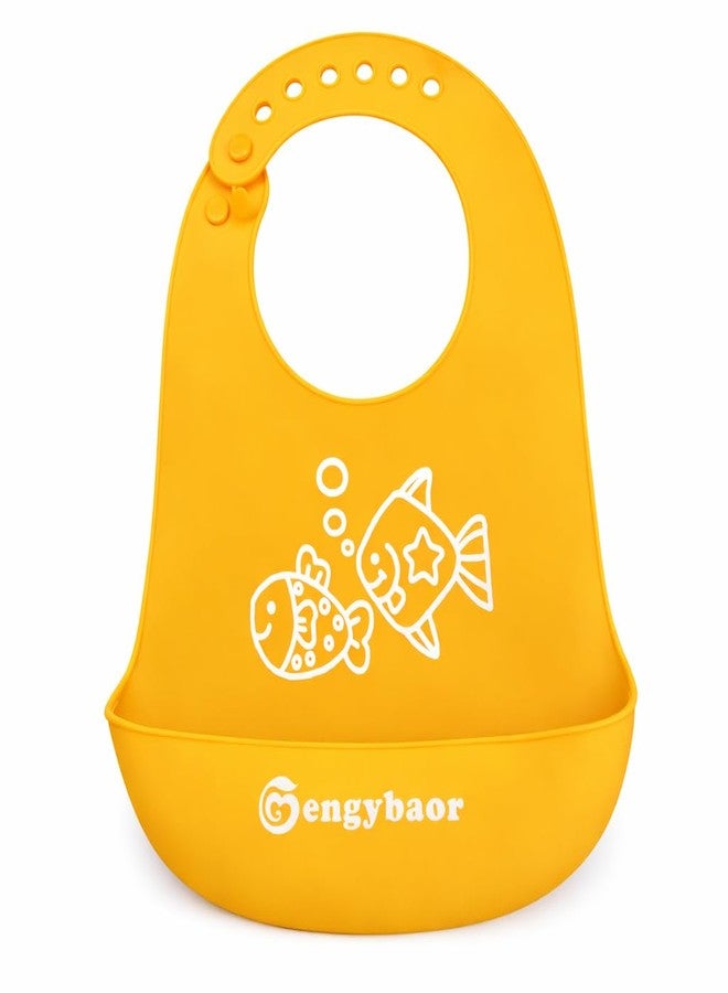 AEREX Silicone Baby Feeding Bib with Food Catcher Pocket | Waterproof & Adjustable Toddler Bib | Soft BPA-Free Washable Weaning Bib for Babies 6 Months to 4 Years (Yellow) - Image 1