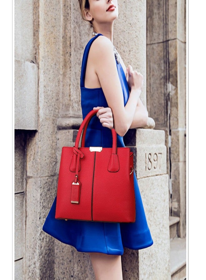 FiveloveTwo Women Classy Satchel Handbag Tote Purse Handle Bag Shoulder Bag Burgundy - Image 2