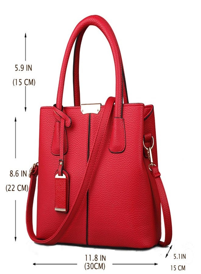 FiveloveTwo Women Classy Satchel Handbag Tote Purse Handle Bag Shoulder Bag Burgundy - Image 4