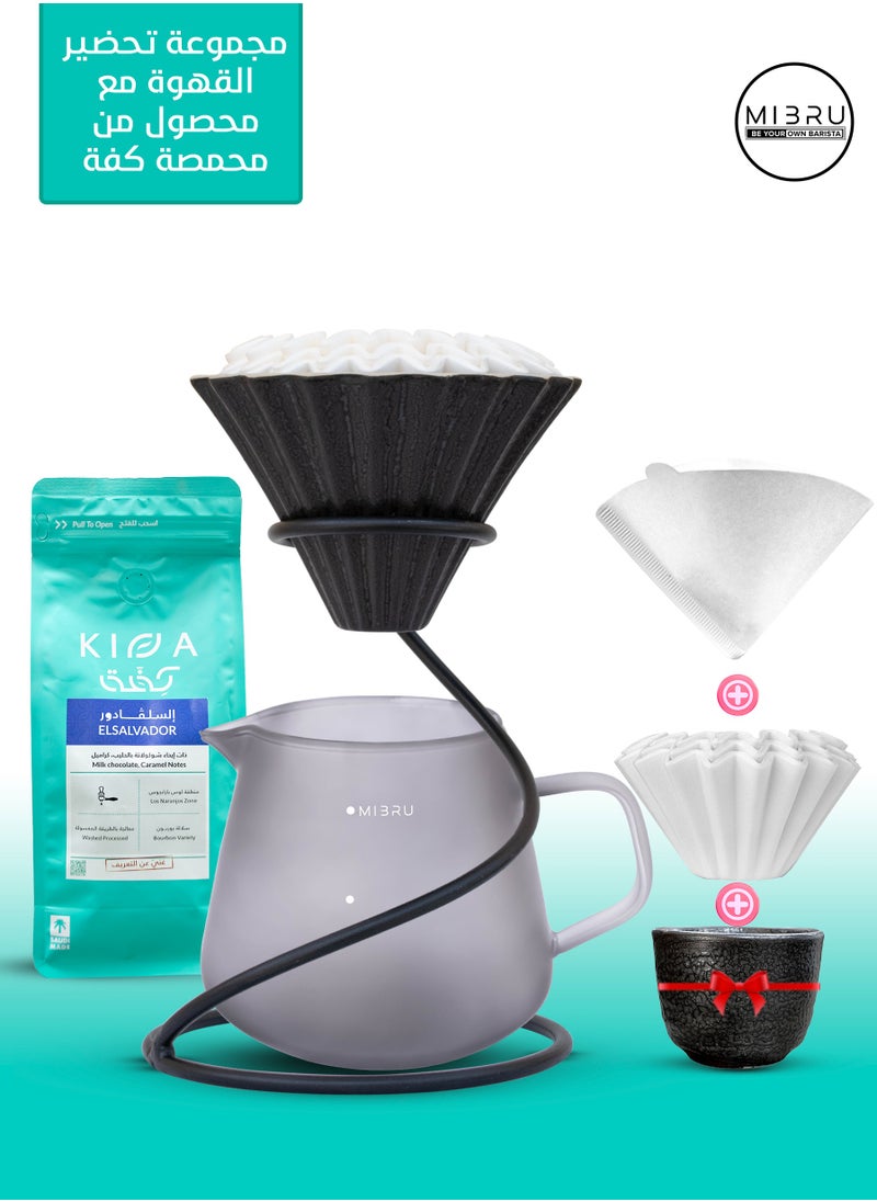 MIBRU MIBRU 6-in-1 V60 Pour Over Coffee Maker Set – Complete Manual Drip Brewing Kit with Premium Arabica Coffee Beans, V60 Cone Dripper, Heat-Resistant Glass Coffee Server, Reusable Paper Filters, Elegant Ceramic Cup, Spiral Metal Dripper Holder – Specialty Barista-Grade Pour Over Coffee Kit for Home, Office, Café, and Coffee Lovers – Professional Manual Coffee Brewing Gear for Hand Drip, Slow Brew, and Fresh Ground Coffee 
