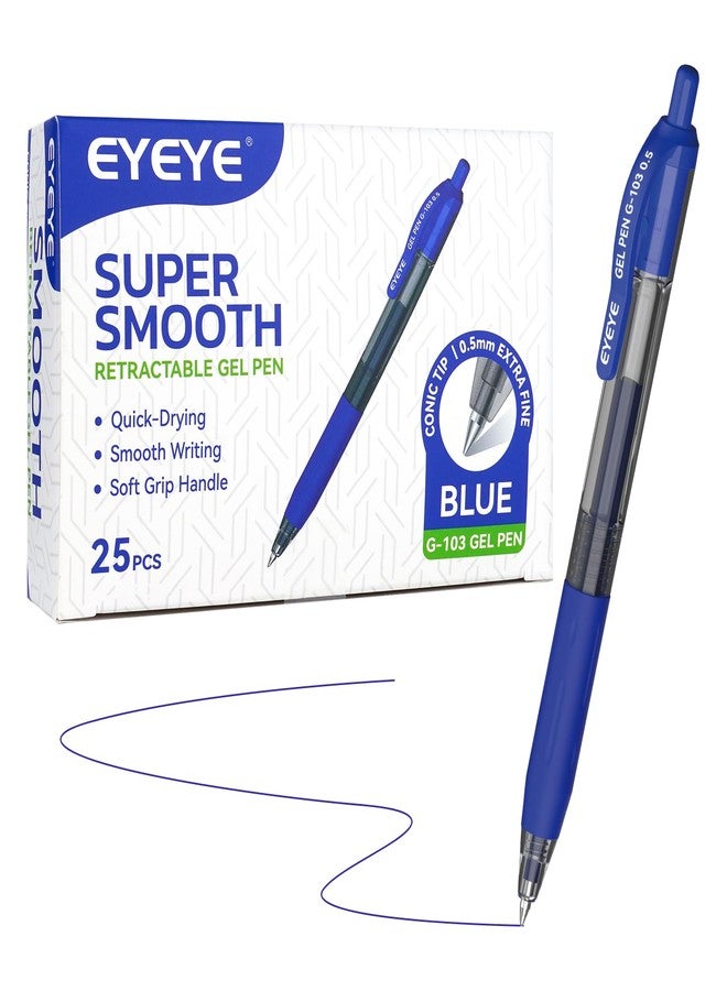 آي آي أقلام جل قابلة للسحب من EYEYE G-103، 0.5 مم، عبوة من 25 قلمًا، حبر أزرق 0.5 مم، رأس رفيع للغاية، قلم حبر جاف سريع الجفاف، قلم ذو رأس رفيع للكتابة السلسة، مناسب للمكتب والمدرسة - Image 1