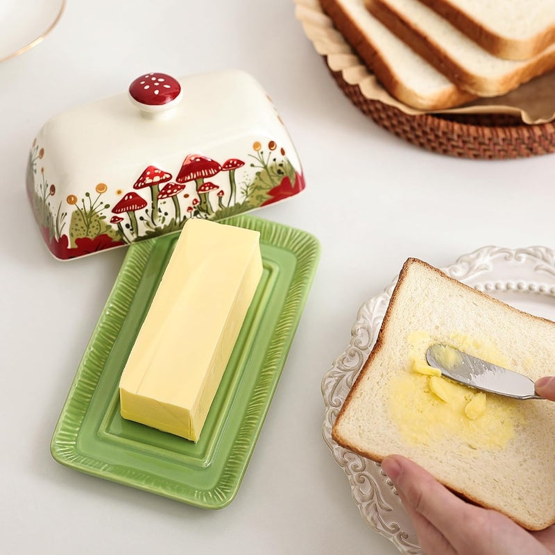 Fungi Fun Mushroom Butter Dish With Lid – Cute Cottagecore Ceramic Storage Container, Vintage French Covered Tray, Boho Farmhouse Kitchen Decor Gift, Unique Countertop Holder (White, Standard) - Image 5