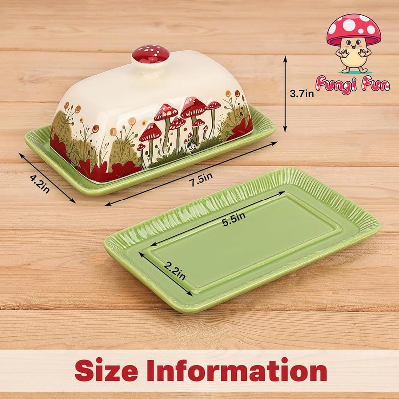 Fungi Fun Mushroom Butter Dish With Lid – Cute Cottagecore Ceramic Storage Container, Vintage French Covered Tray, Boho Farmhouse Kitchen Decor Gift, Unique Countertop Holder (White, Standard) - Image 2