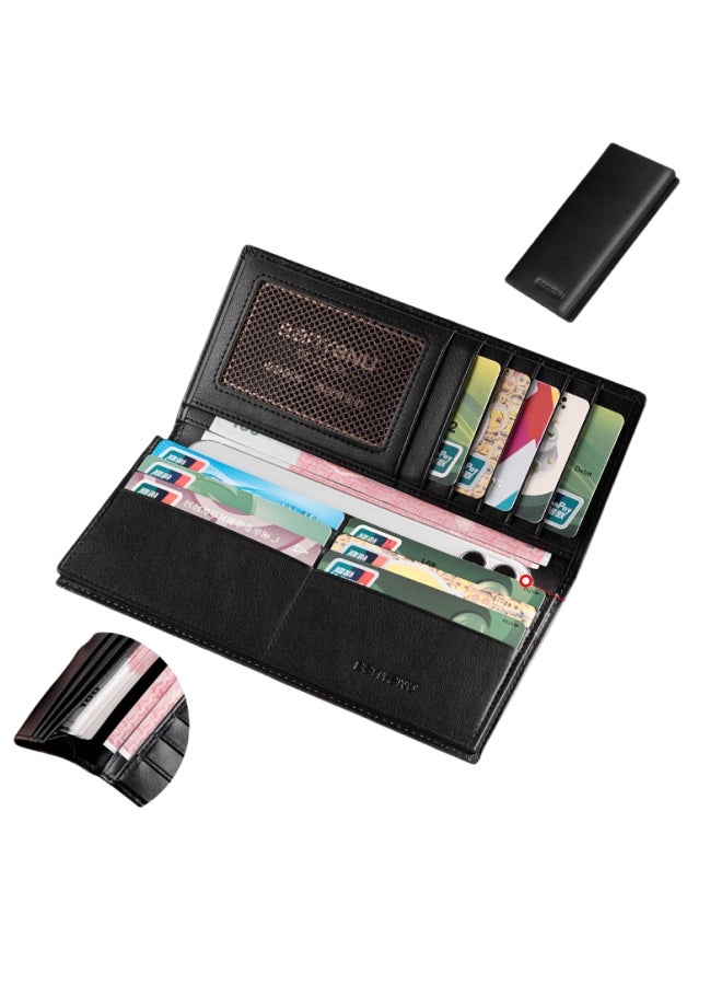 بانيانو محفظة رجالية طويلة من الجلد الطبيعي رفيعة للغاية ومضادة للسرقة مع سحاب ومحفظة من جلد البقر باللون الأسود العادي - طراز عادي (فرشاة مضادة للسرقة) - Image 1