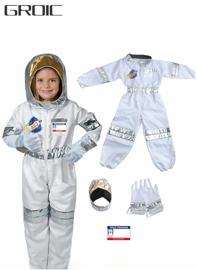 GROIC Astronaut Costume for Kids, White Space Suit Set with Helmet And Gloves, Astronaut Cosplay Set, Aviator Jumpsuit, Space Themed Party Costume  - Image 1