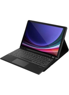 Touch Case with Keyboard for Samsung Galaxy Tab S9 FE Plus 12.4", Arabic and English - Multi-Touch Trackpad -Detachable Wireless-Pen Holder Tablet Keyboard Case for Samsung Tab S9 FE+ Black