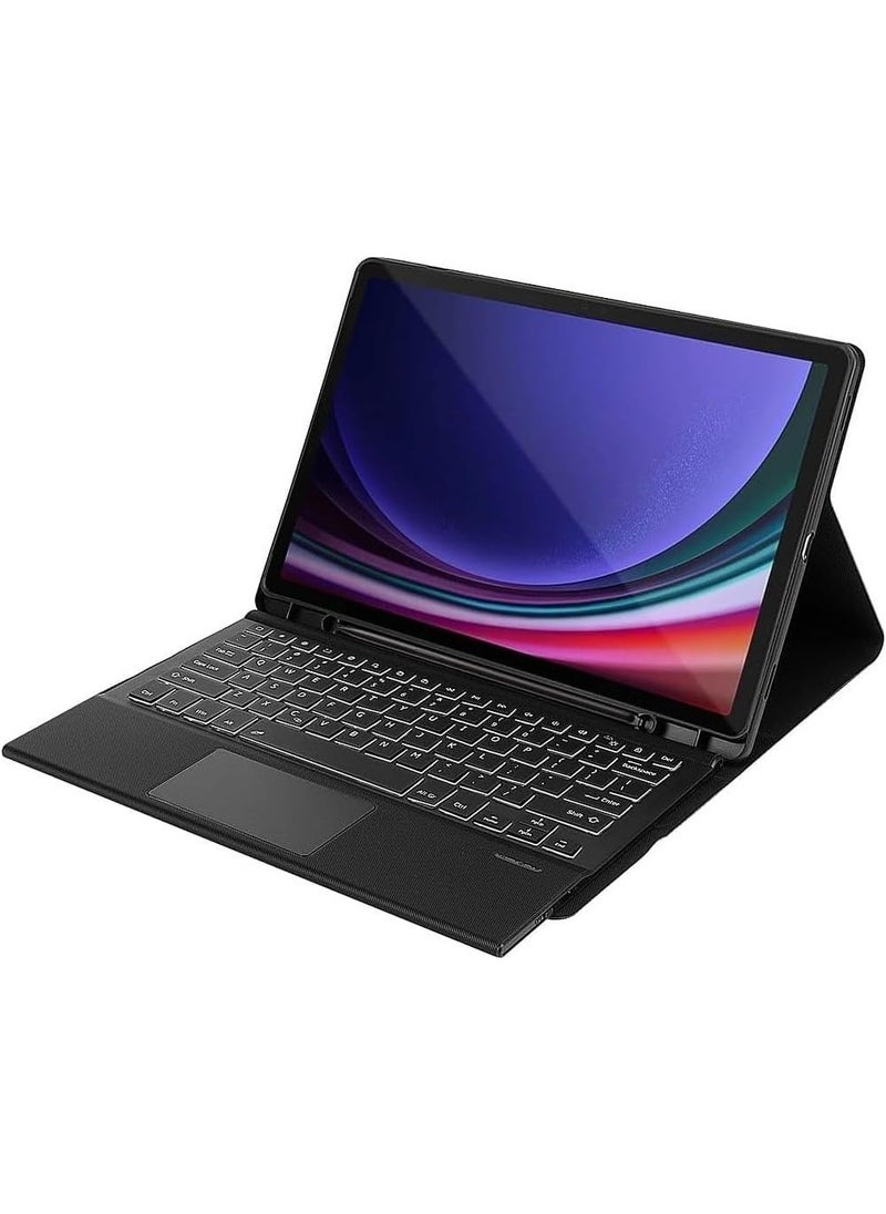 Generic - Touch Case with Keyboard for Samsung Galaxy Tab S9 FE Plus 12.4", Arabic and English - Multi-Touch Trackpad -Detachable Wireless-Pen Holder Tablet Keyboard Case for Samsung Tab S9 FE+ Black - Image 1