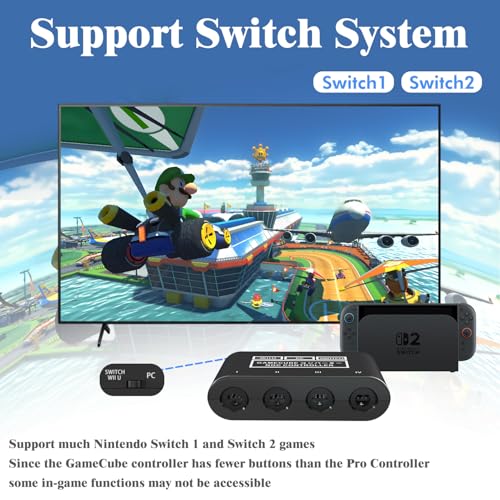 CLOUDREAM Gamecube Adapter for Nintendo Switch / Wii U / PC and Switch 2 Gamecube Controller Adapter, Super Smash Bros Adapters for NGC Controller, Support Turbo and Vibration Features with 180cm USB Cable - Image 2