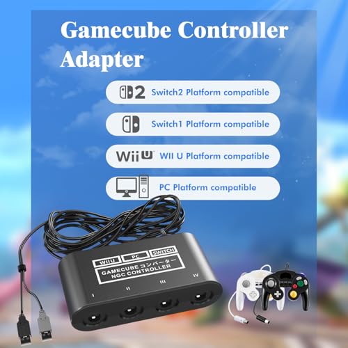 CLOUDREAM Gamecube Adapter for Nintendo Switch / Wii U / PC and Switch 2 Gamecube Controller Adapter, Super Smash Bros Adapters for NGC Controller, Support Turbo and Vibration Features with 180cm USB Cable - Image 5