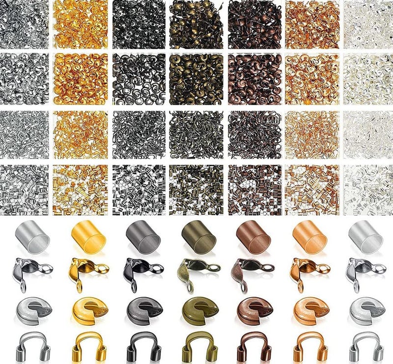 DIY Crafts 50 Pcs, Bright Silver, Brass Tube Crimp Beads Crimp Beads Knot Covers Wire Guardians Bead Tips Knot Covers for DIY Jewelry Bracelets Necklaces Making (U (50 Pcs, Bright Silver) - Image 1