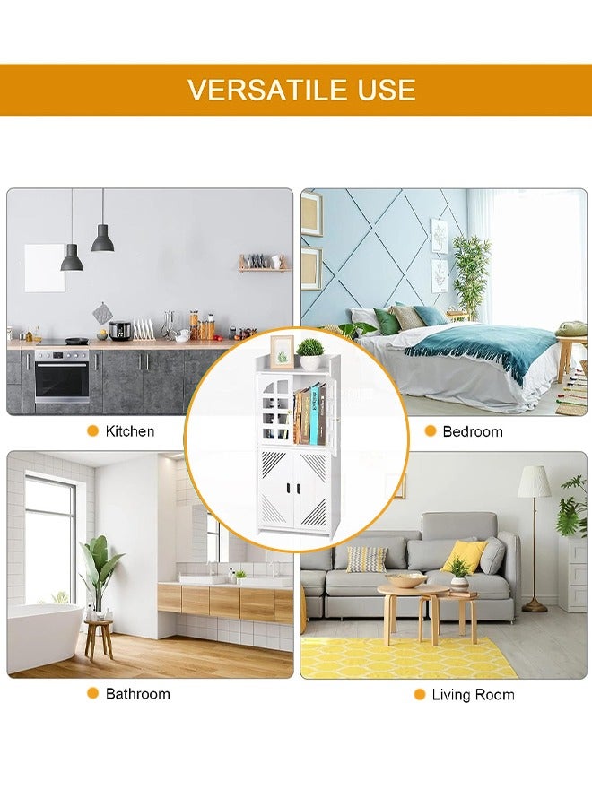 إي وورلد منظم خزانة أرضية من PVC أبيض مقاوم للماء، حل تخزين أنيق مزود برفوف، درج، حامل مناديل، وباب للاستخدام في الحمام، المطبخ، غرفة المعيشة أو غرفة النوم. - Image 4