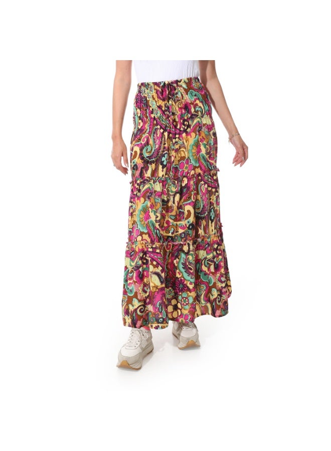 Coctail 6475-Floral Skirt-Fuchia - Image 1